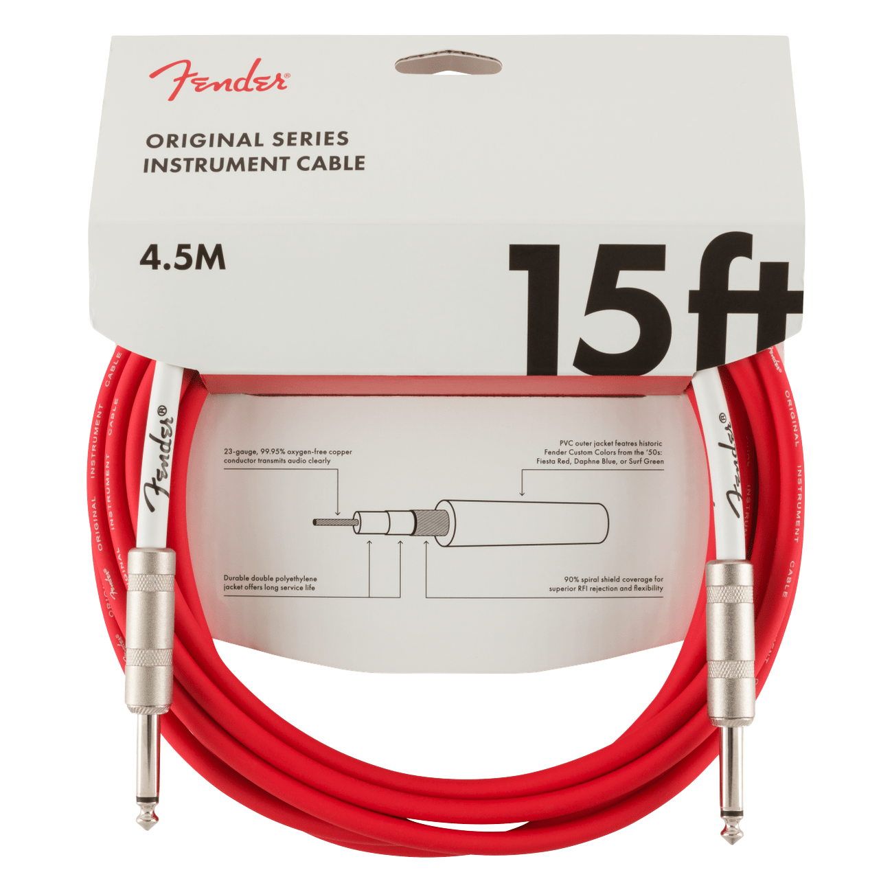 Fender 4.5m 15' Original Series Instrument Cable - Fiesta Red 2