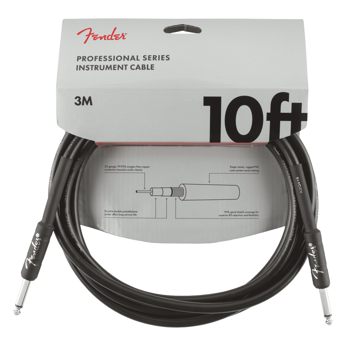 Fender Professional Series 3M 10ft Straight Instrument Cable Black 1