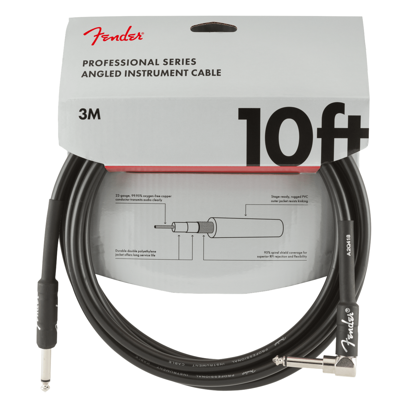 Fender Professional Series 3M Instrument Cable, Straight-Angle, Black 2