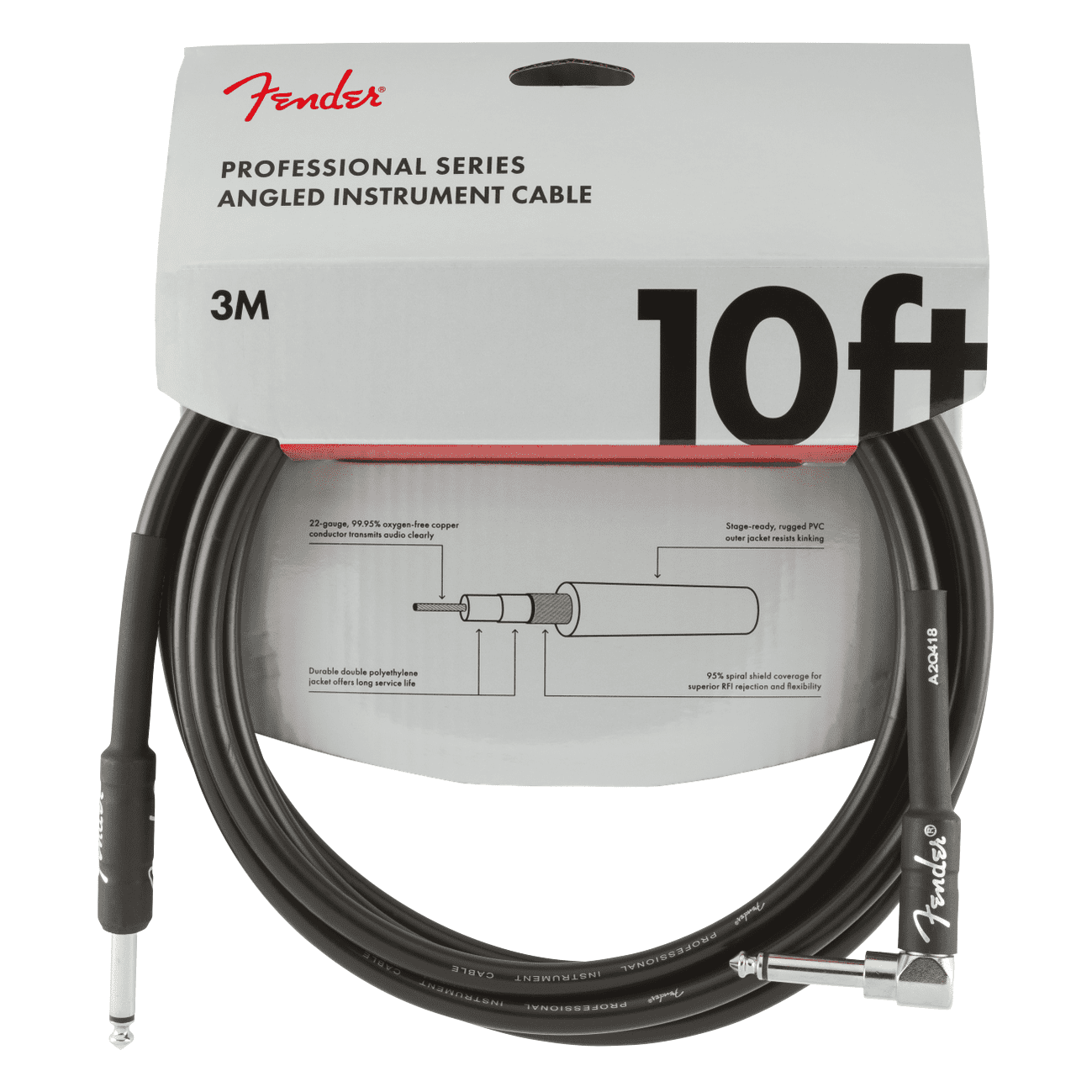 Fender Professional Series 3M Instrument Cable, Straight-Angle, Black 2