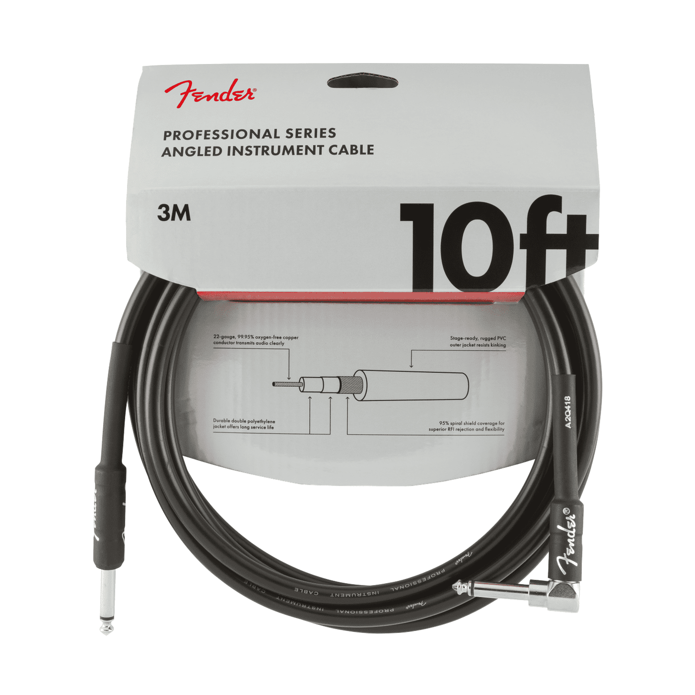 Fender Professional Series 3M Instrument Cable, Straight-Angle, Black 2