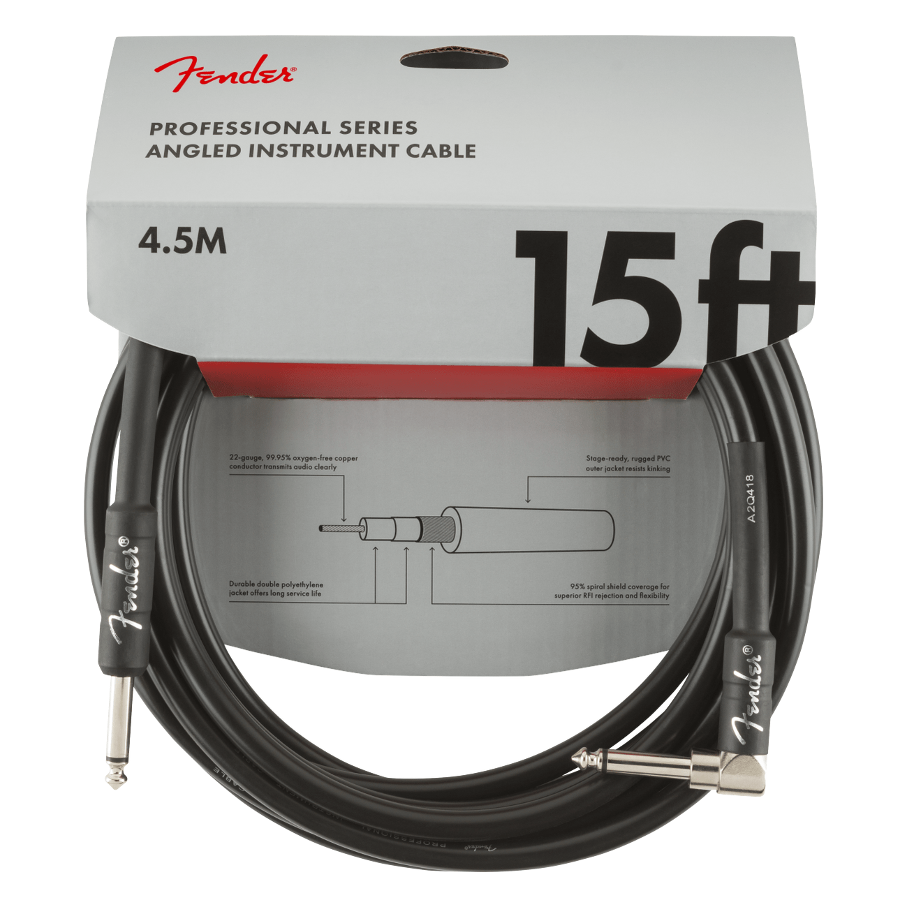 Fender Professional Series 4.5M Instrument Cable, Straight-Angle, Black 2