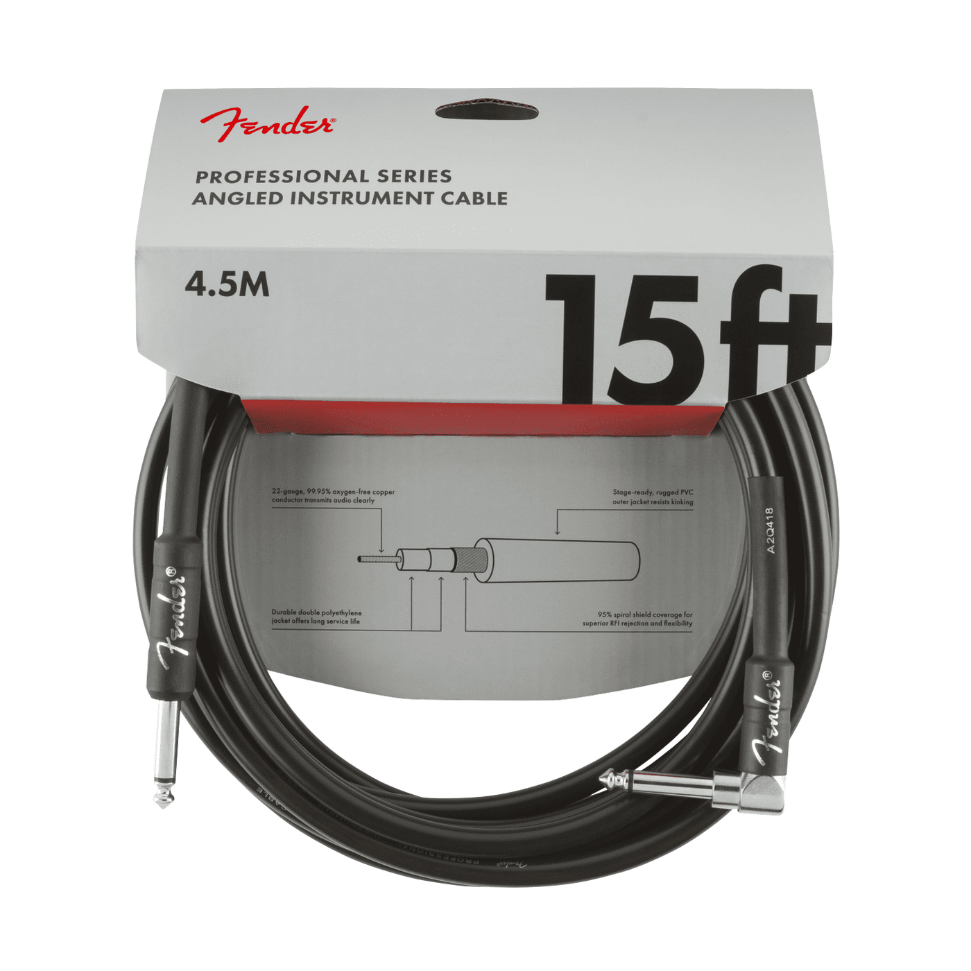 Fender Professional Series 4.5M Instrument Cable, Straight-Angle, Black 2