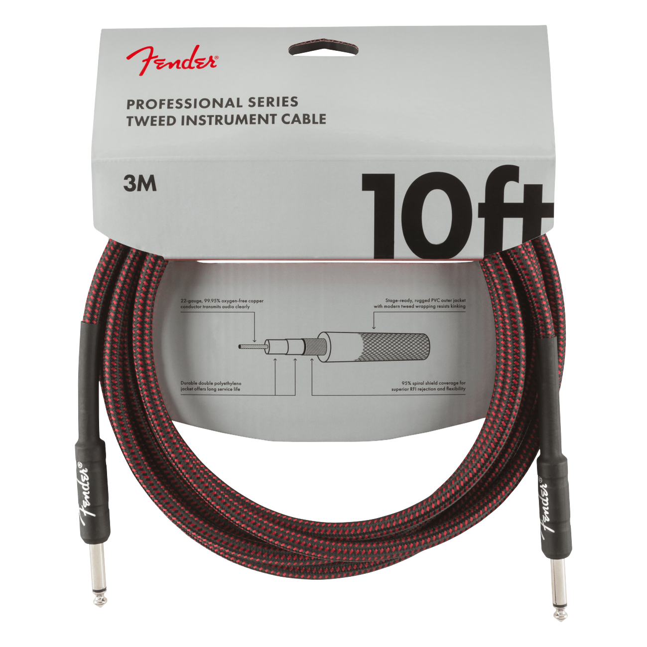 Fender Professional Series 3M Instrument Cable, Straight, Red Tweed 2