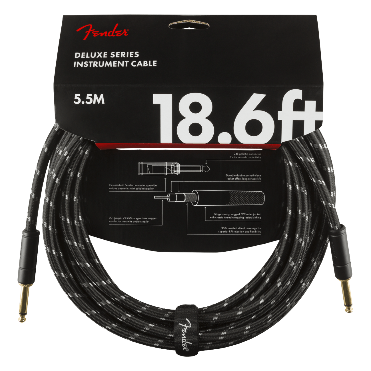 Fender Professional Series 3M Instrument Cable, Straight-Angle, Black Tweed 2
