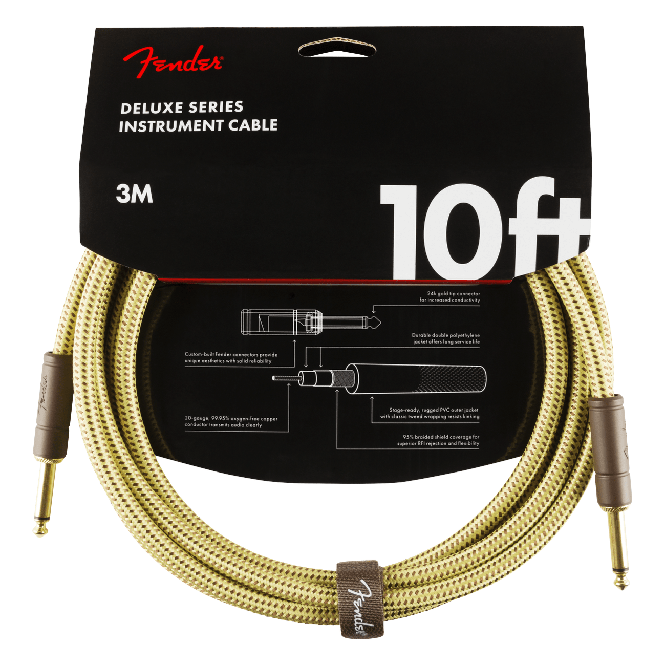 Fender 3M 10' Deluxe Series Instrument Cable - Straight/Straight, Tweed 2