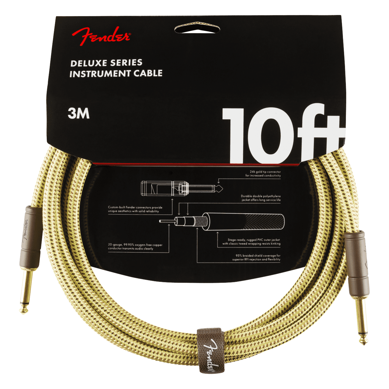 Fender 3M 10' Deluxe Series Instrument Cable - Straight/Straight, Tweed 2