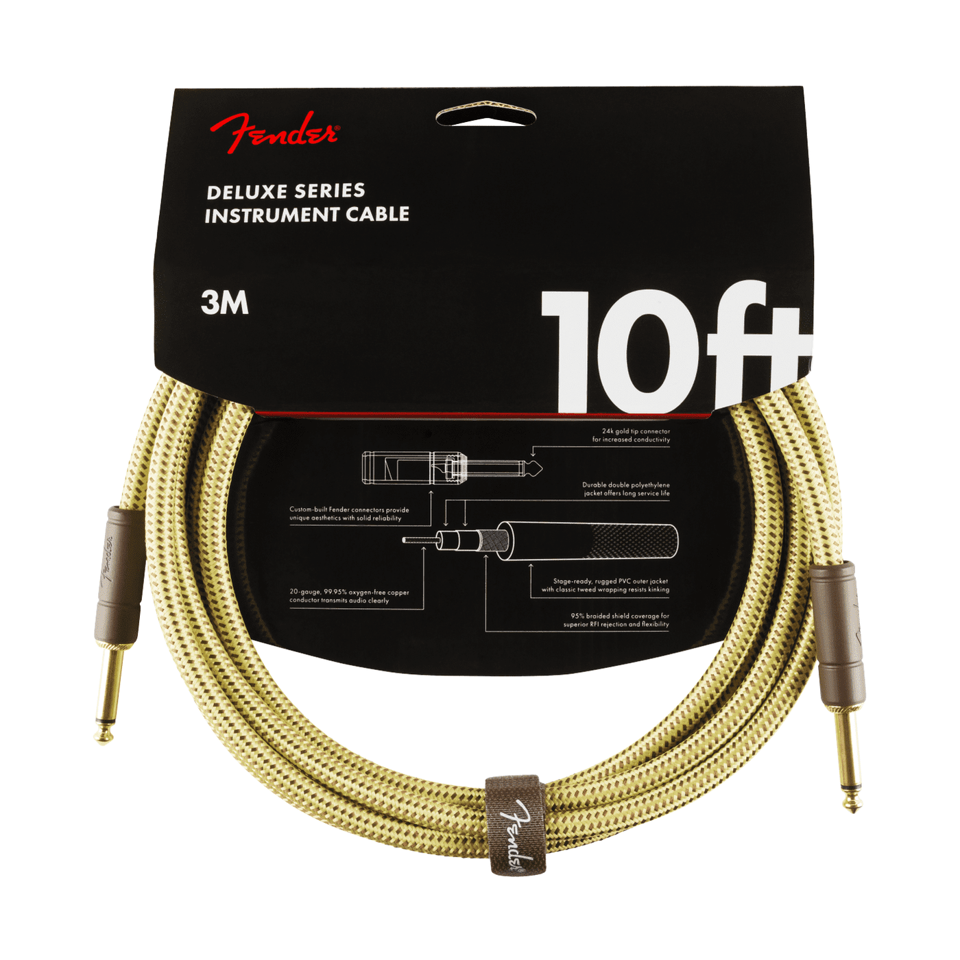 Fender 3M 10' Deluxe Series Instrument Cable - Straight/Straight, Tweed 2