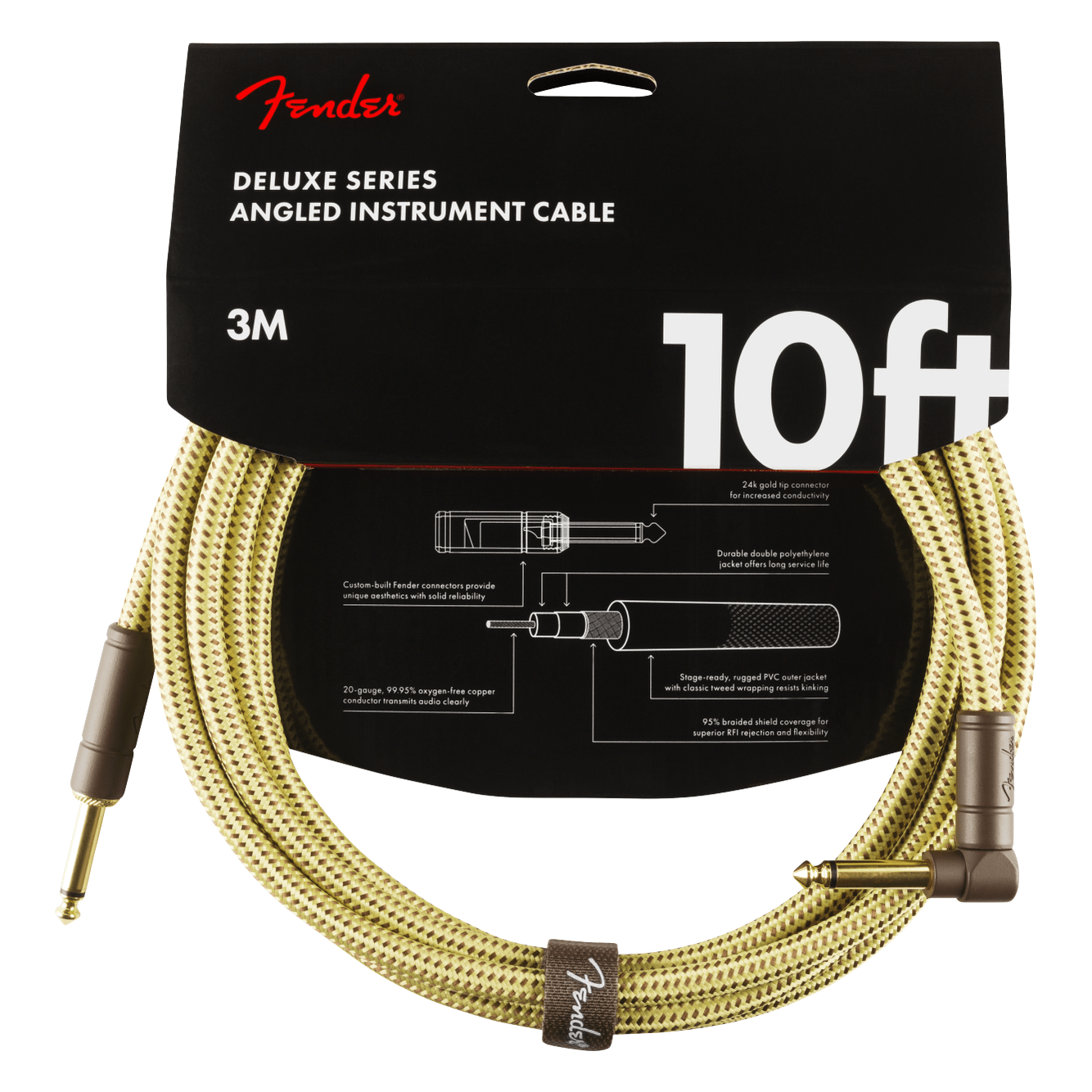 Fender 3M 10' Deluxe Series Instrument Cable - Straight/Angle, Tweed 2