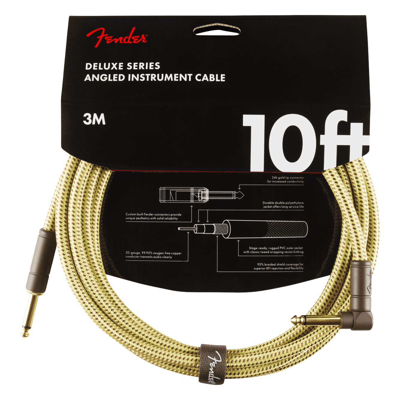 Fender 3M 10' Deluxe Series Instrument Cable - Straight/Angle, Tweed 2