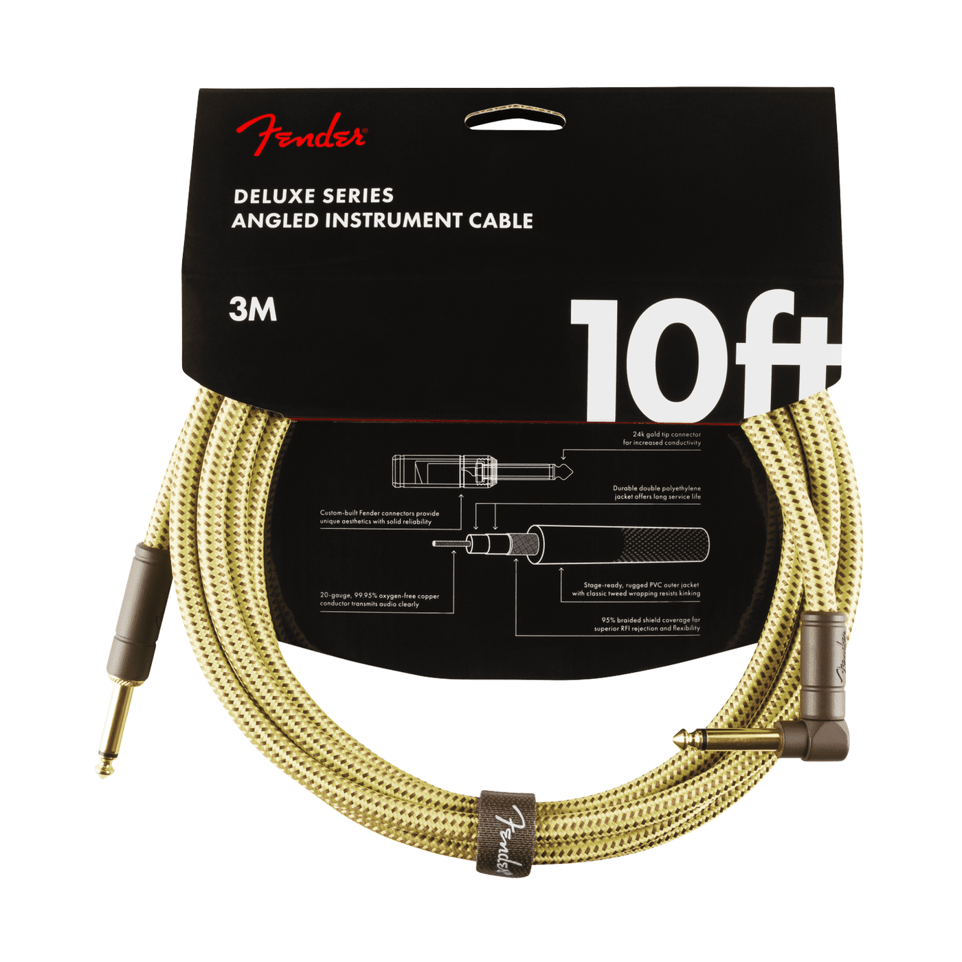 Fender 3M 10' Deluxe Series Instrument Cable - Straight/Angle, Tweed 2