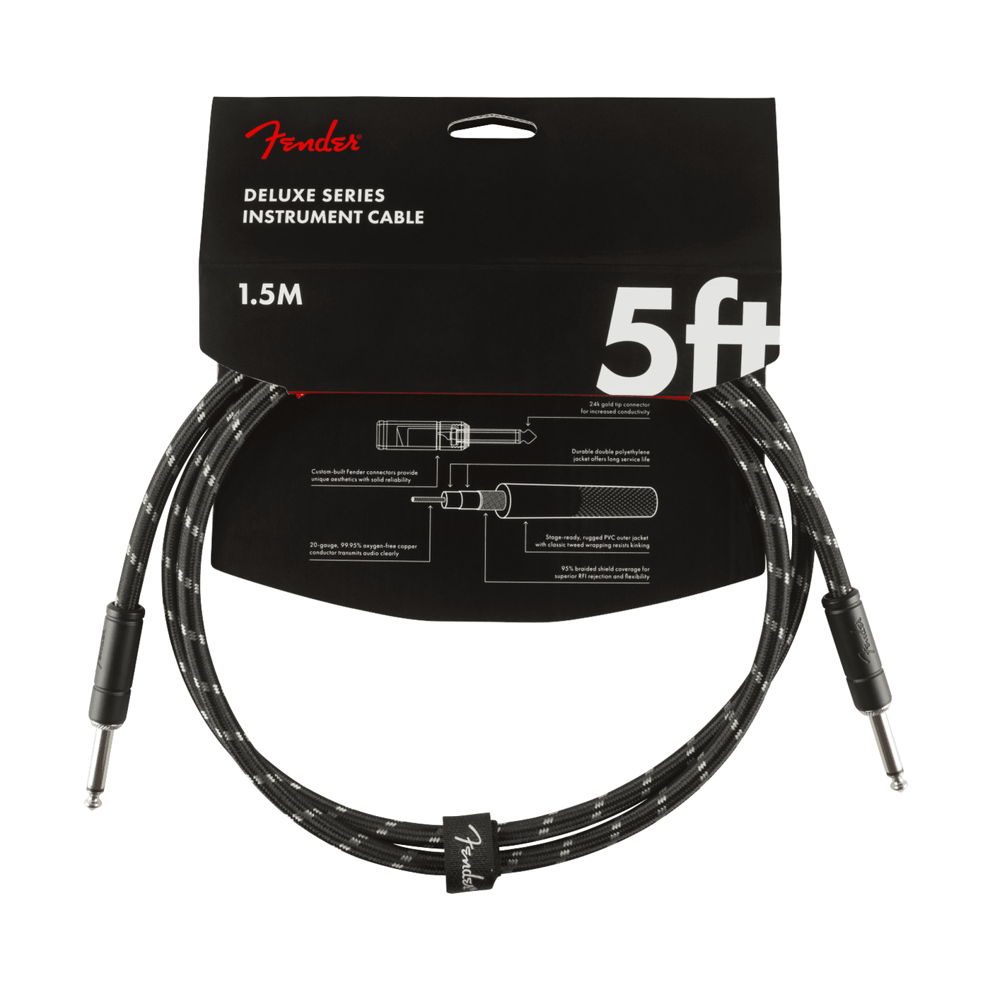 Fender 1.5M 5' Deluxe Series Instrument Cable - Straight/Straight, Black Tweed 2