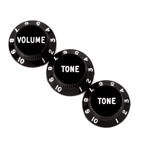 Fender Stratocaster Control Knobs, Black — Set Of 3 (Volume, Tone, Tone)