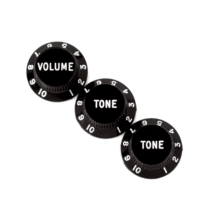 Fender Stratocaster Control Knobs, Black — Set Of 3 Volume, Tone, Tone 1