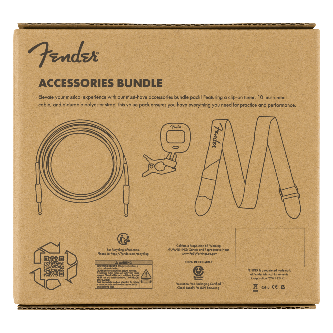 Fender Accessories Bundle Pack - Cable, Tuner & Strap 6