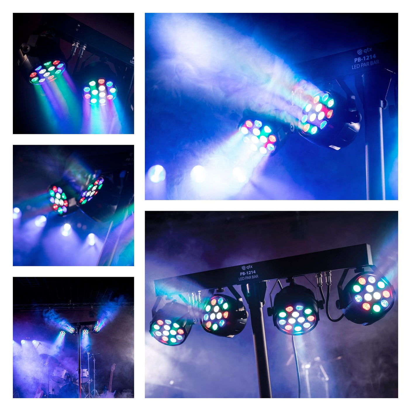 QTX PB-1214 LED PAR Bar System — 4 PAR Cans, RGBW Colour Mixing, DMX, Fold-Away Tripod