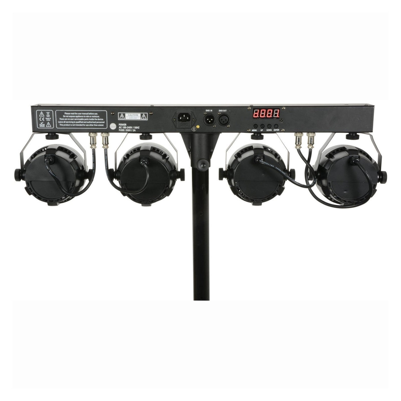 QTX PB-1214 LED PAR Bar System — 4 PAR Cans, RGBW Colour Mixing, DMX, Fold-Away Tripod