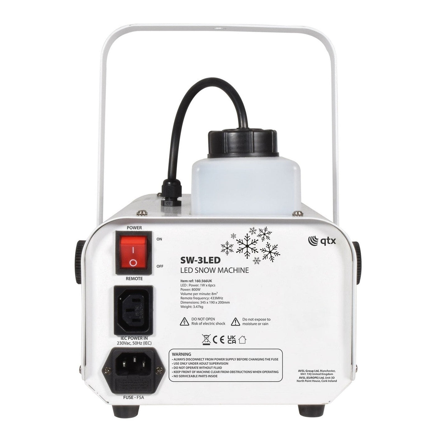 QTX SW-3LED 800W Snow Machine With LED Lights & Remote Control 3