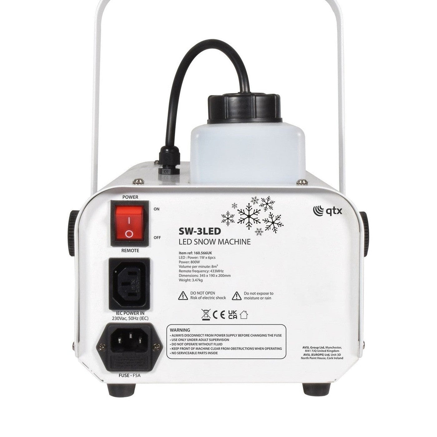 QTX SW-3LED 800W Snow Machine With LED Lights & Remote Control 3