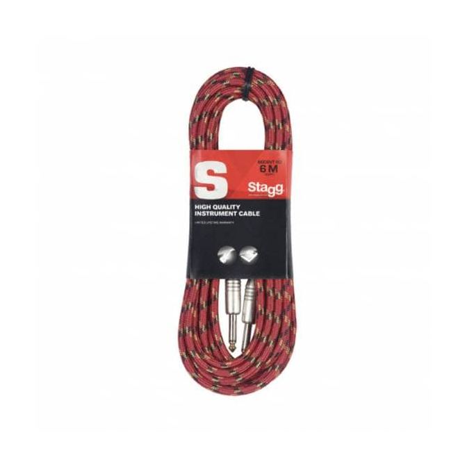 Stagg S-Series Vintage Tweed Style Instrument Cable – Red 6m 1