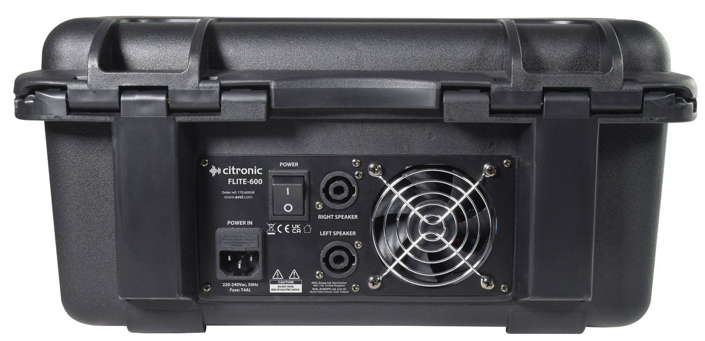 Citronic FLITE-600 2 x 300W Powered Mixer with 2 UHF Wireless Mics & DSP Effects 4