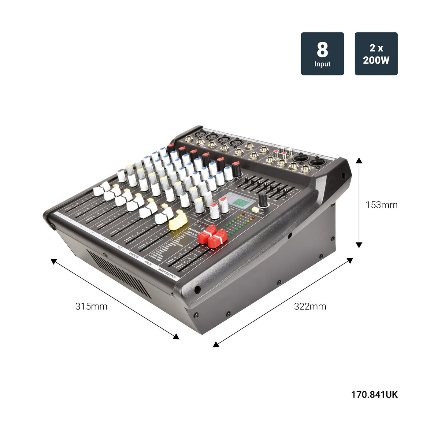 Citronic CSP-408 2 x 200W 8-Input Powered Mixer With DSP Effects 4