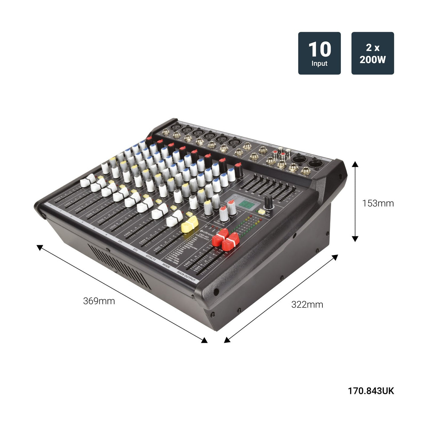 Citronic CSP-410 2 x 200W 10-Input Powered Mixer With DSP Effects 3