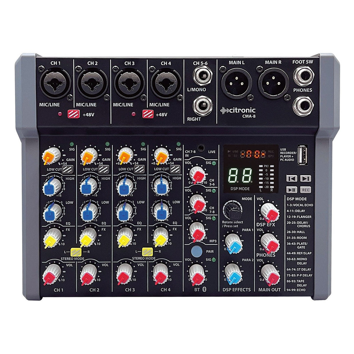 Citronic CMA-8 Compact 8CH Mixer with DSP, USB & Bluetooth 2