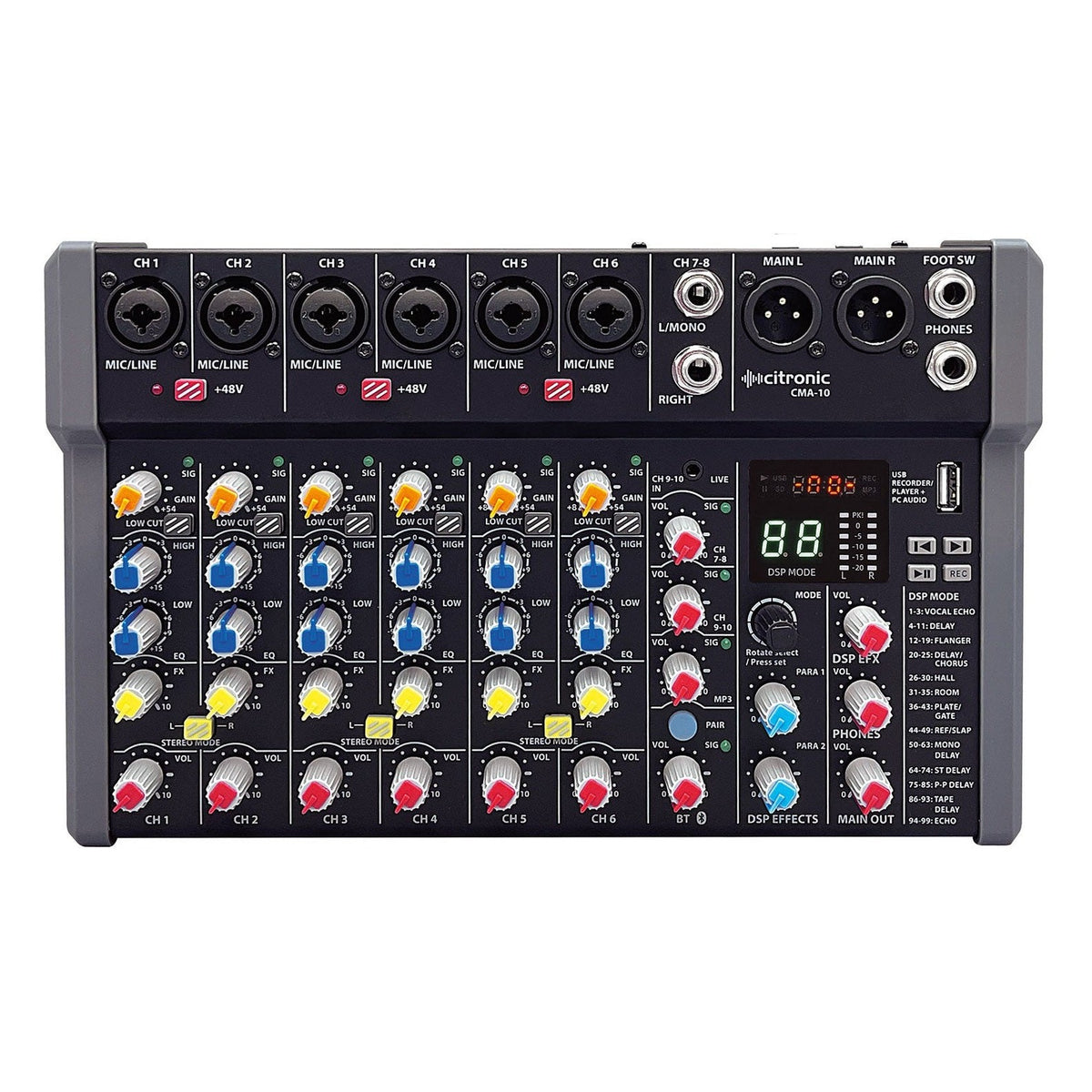 Citronic CMA-10 Compact 10CH Mixer with DSP, USB & Bluetooth 2