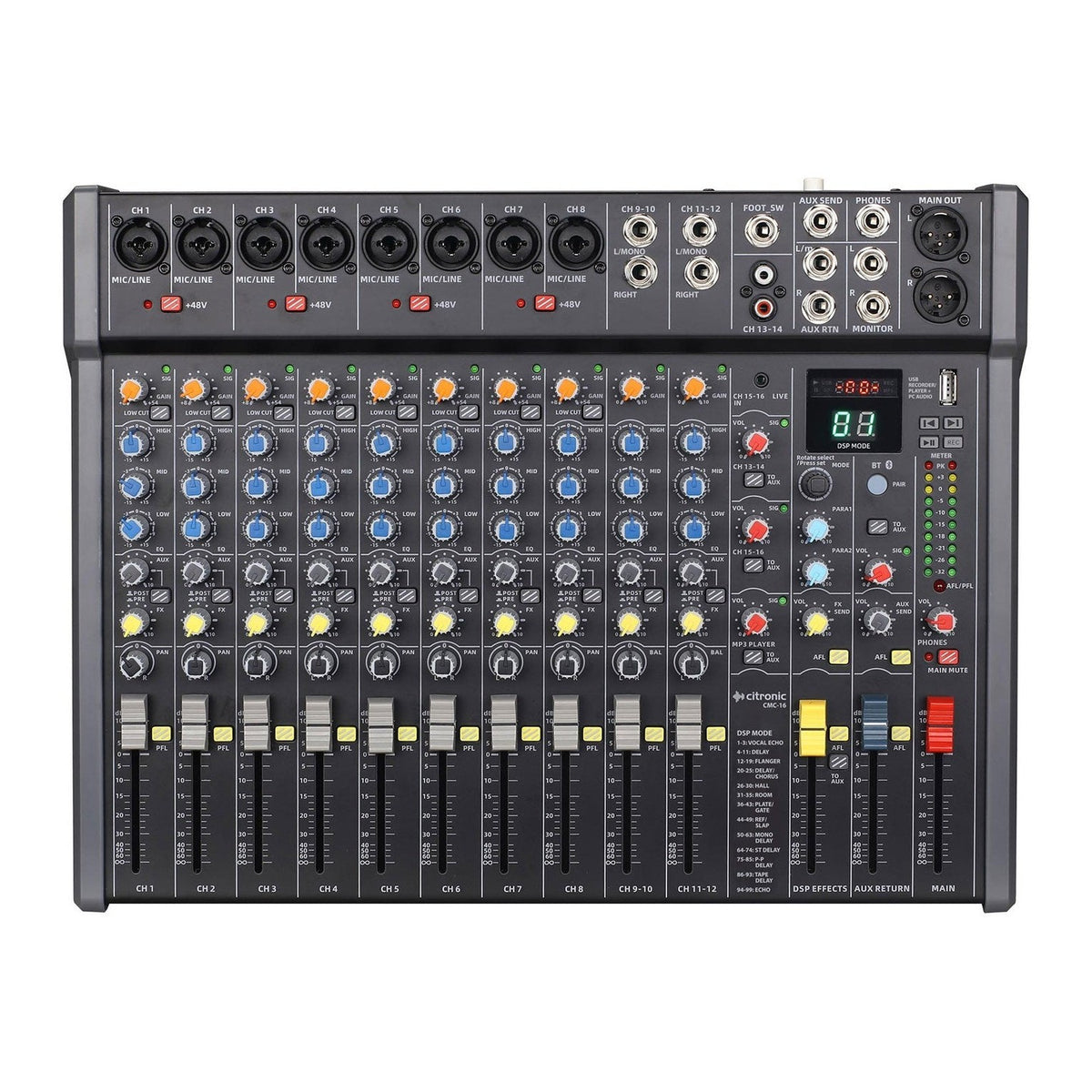 Citronic CMC-16 16-Channel Mixing Desk with DSP, USB, and Bluetooth 1
