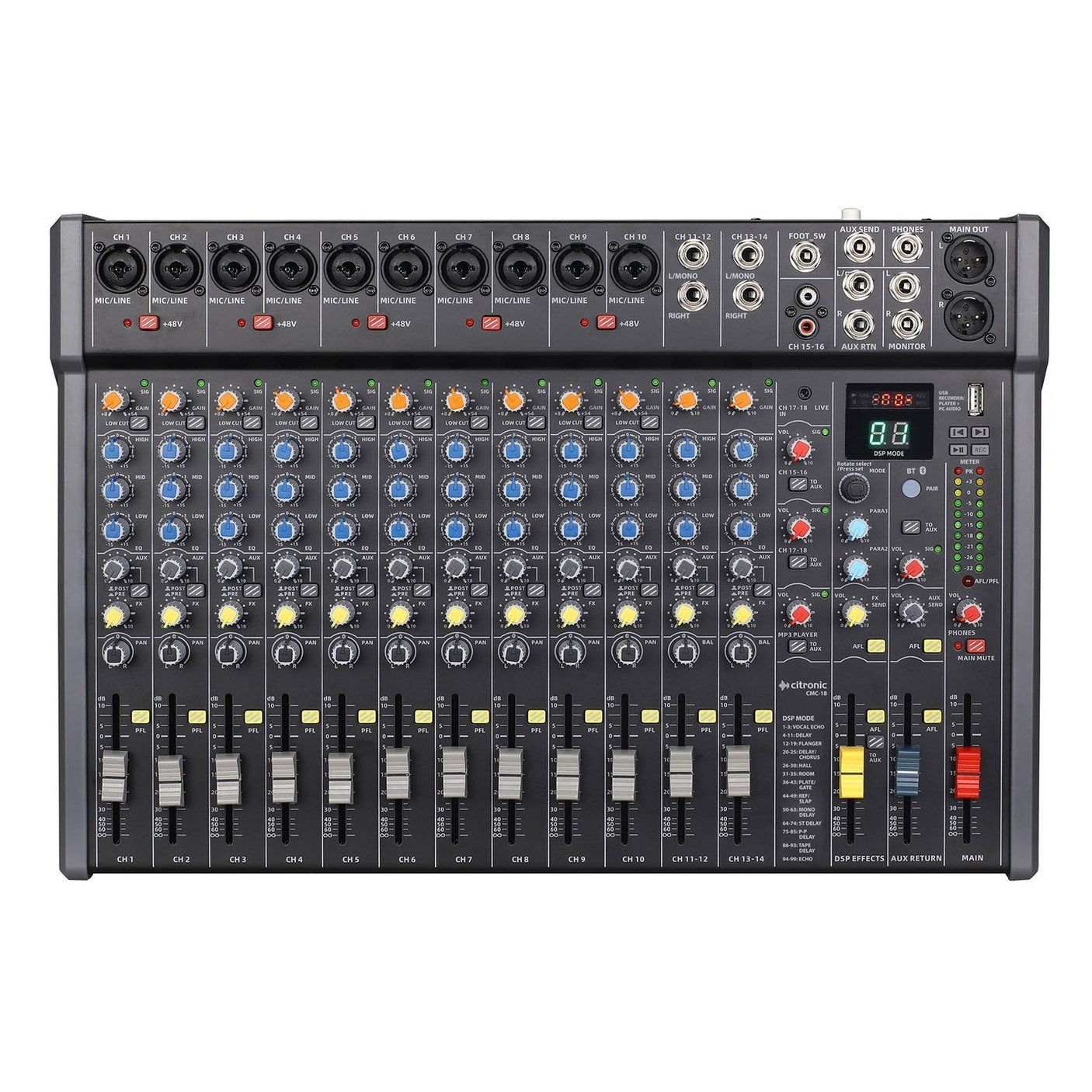 Citronic CMC-18 18-Channel Mixing Desk with DSP, USB, and Bluetooth 1