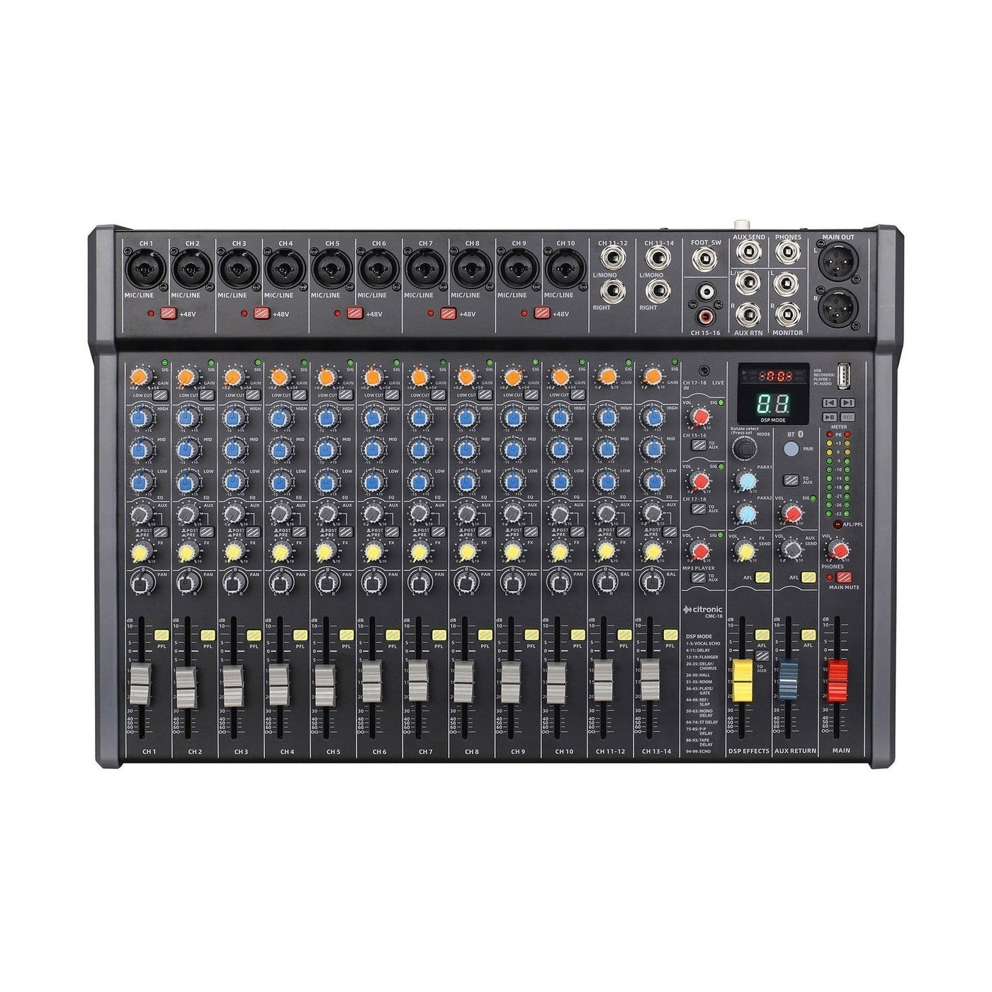 Citronic CMC-18 - 18-Channel Mixing Desk with DSP, USB & Bluetooth 1