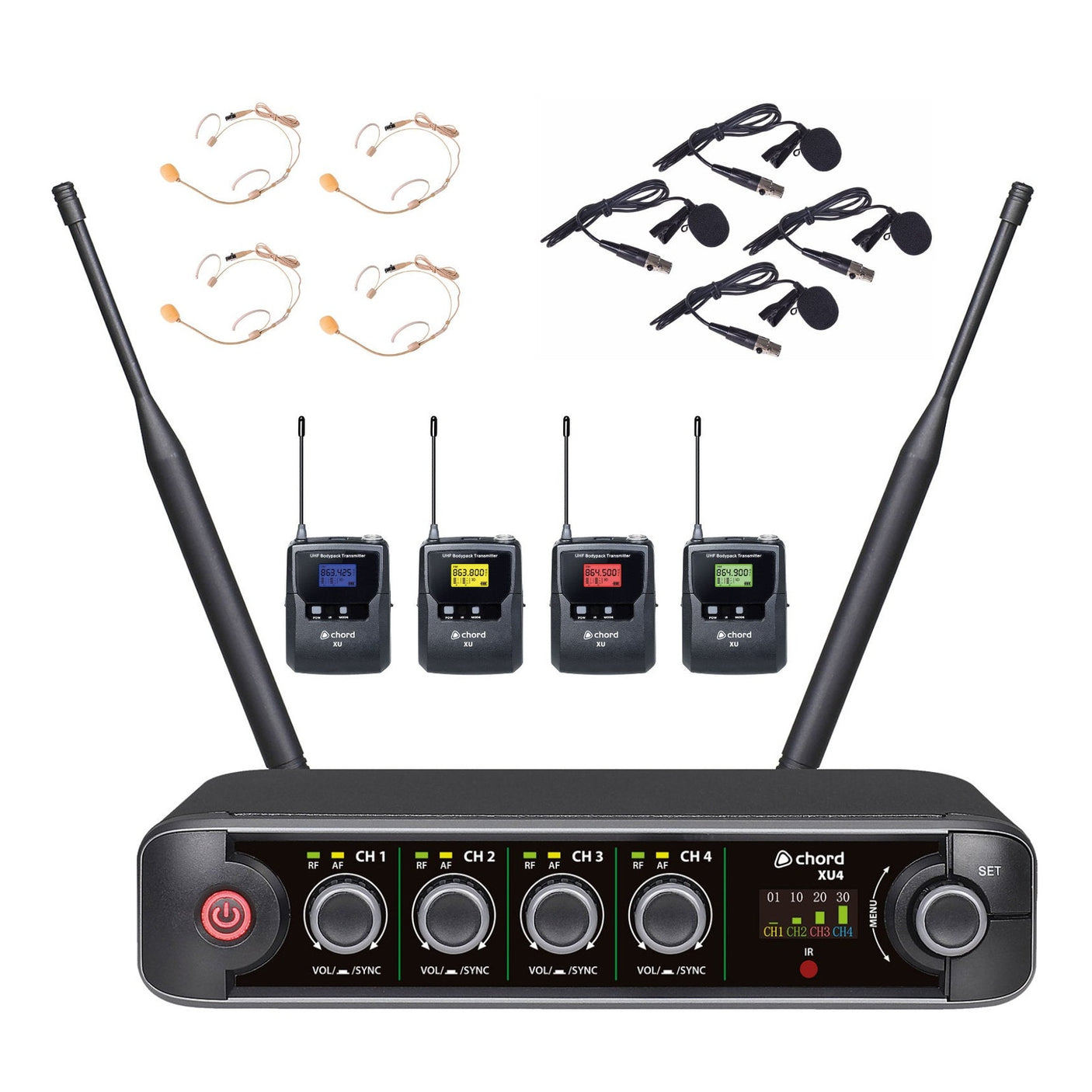 Chord XU4 Quad Lavalier/Headset UHF Wireless Microphone System 1