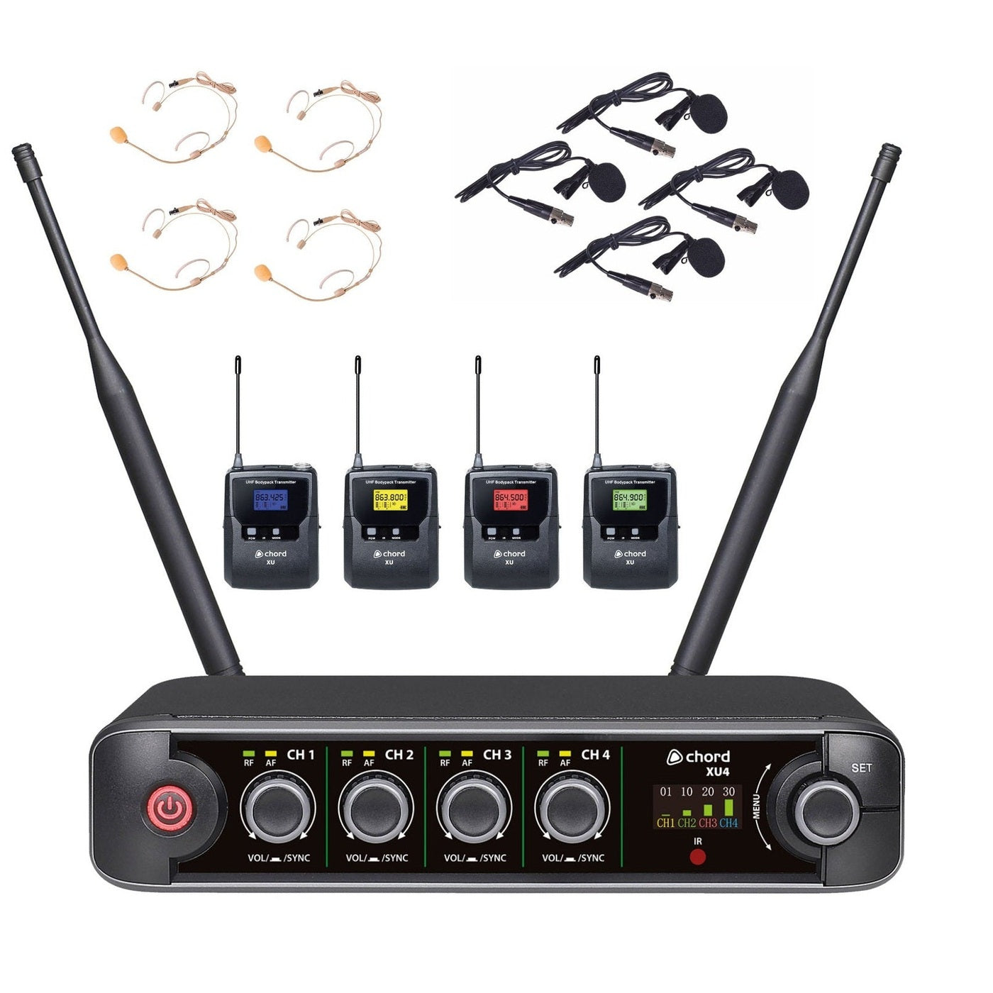 Chord XU4 Quad Lavalier/Headset UHF Wireless Microphone System 1