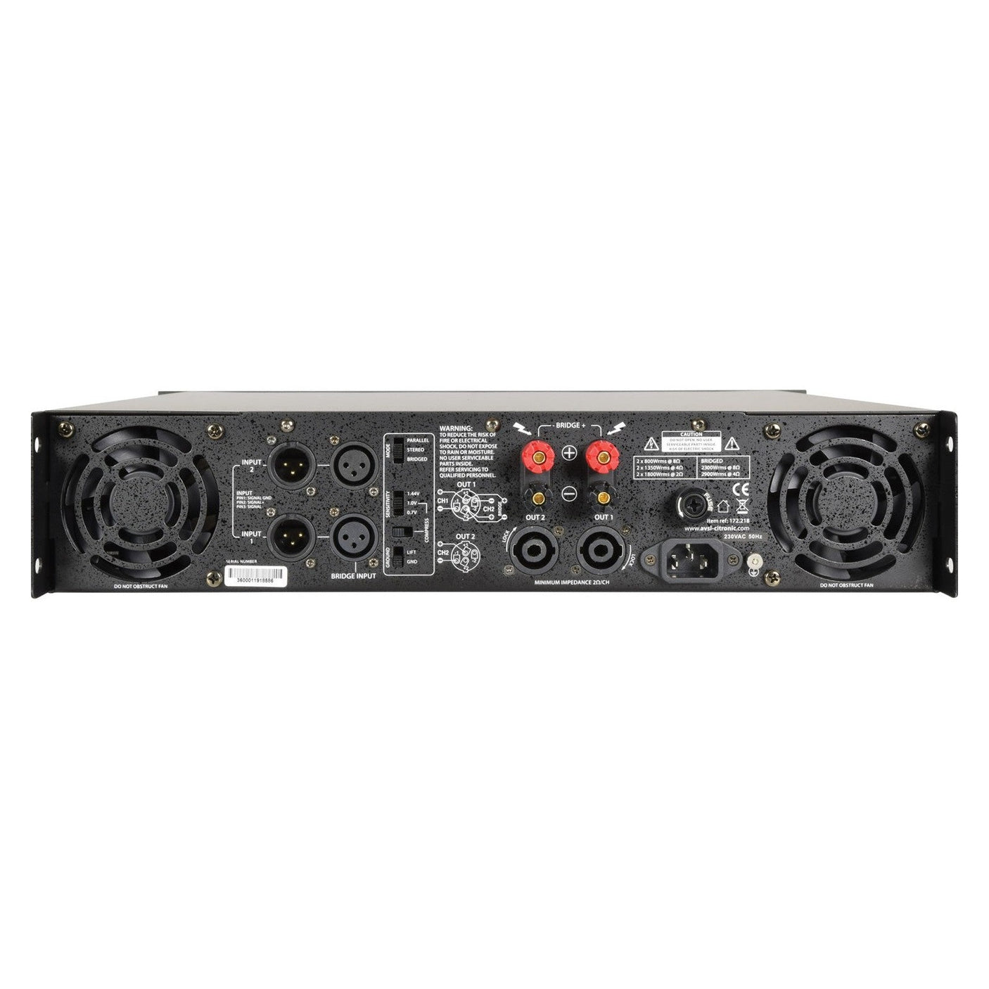 Citronic PLX3600 2-Channel Power Amplifier - 2 x 1800W @ 2Ω 2