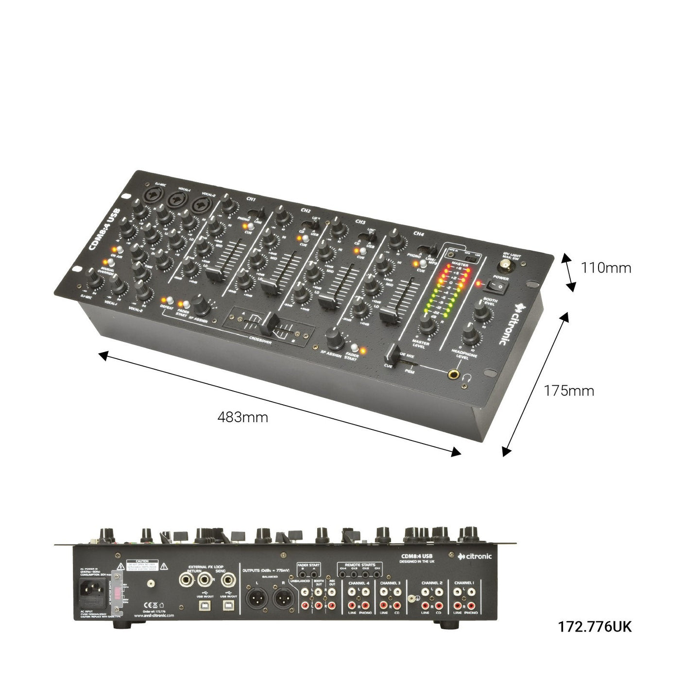 Citronic CDM8:4 USB 4-Channel 19" DJ Mixer 3
