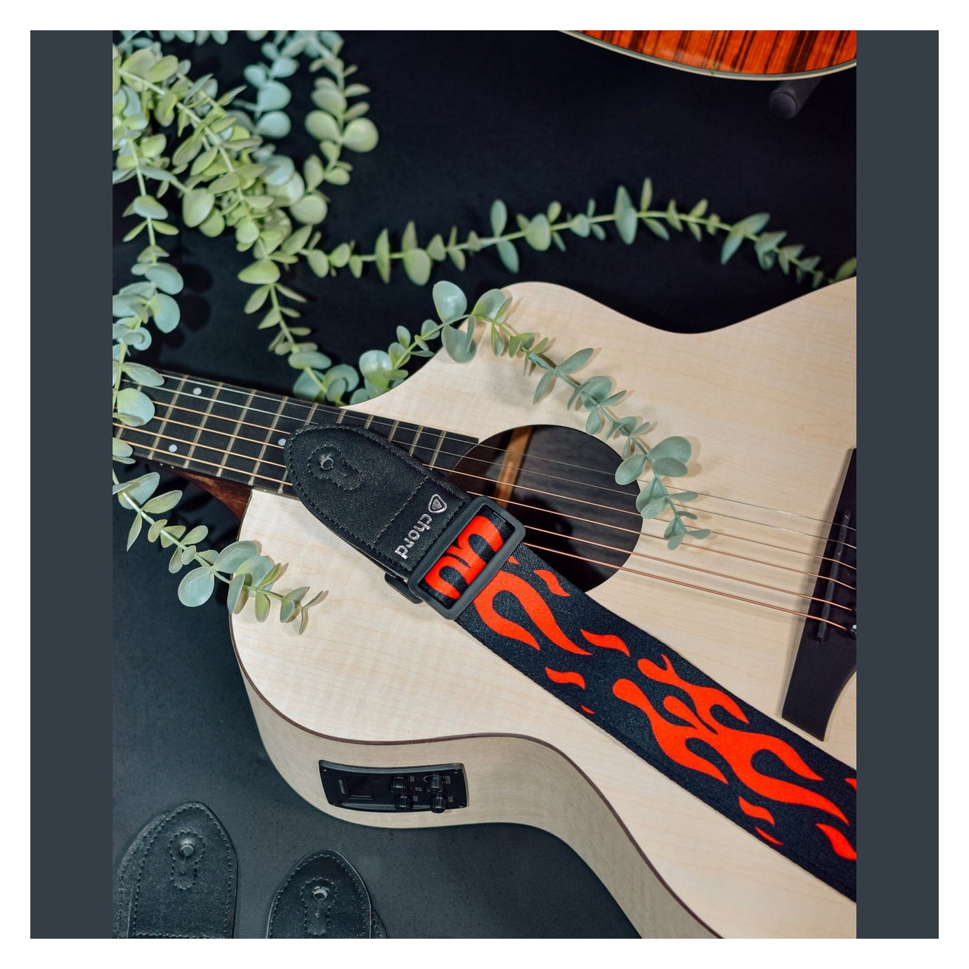 Chord Printed Design Webbing Guitar Strap - Red Flame STP-RFL1 2