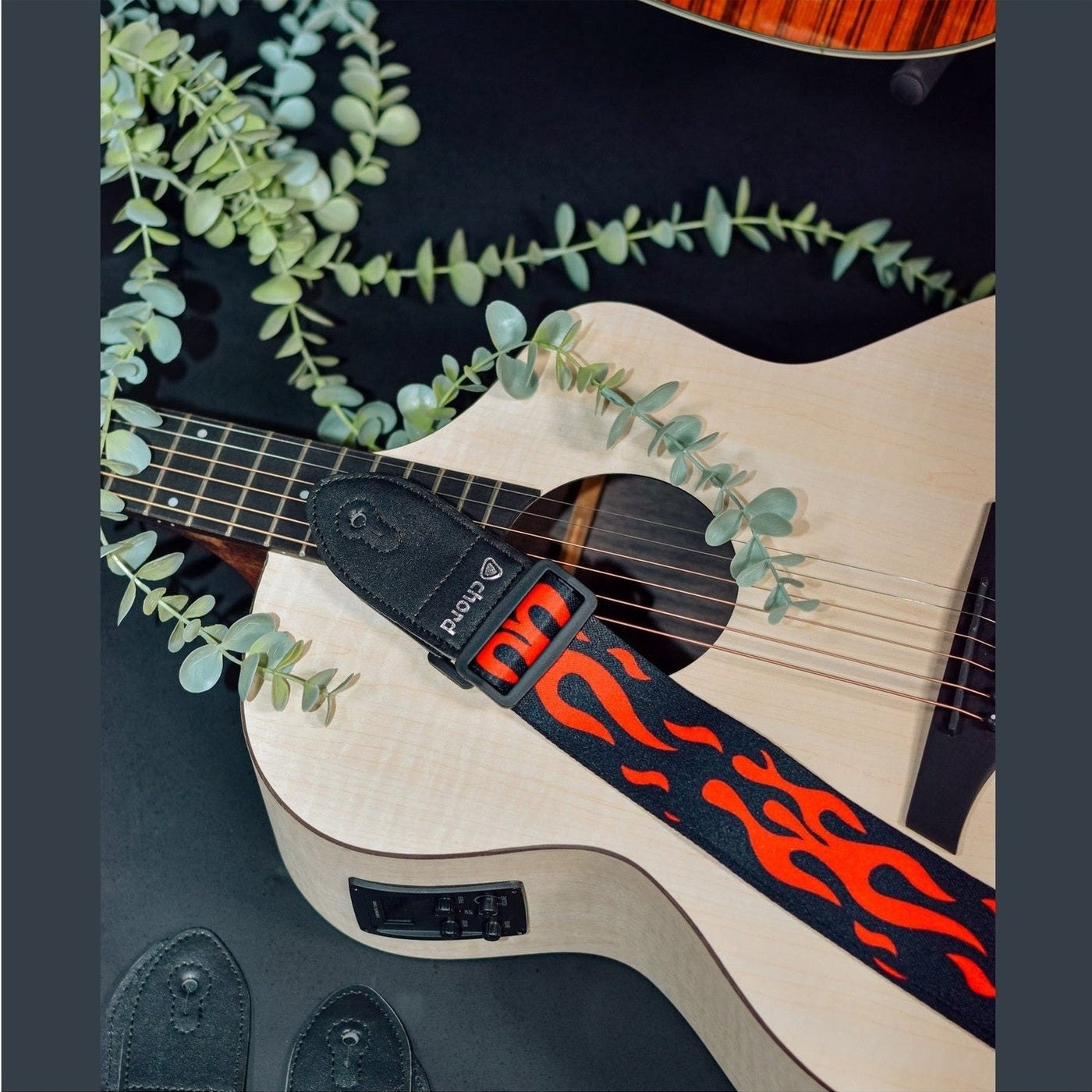 Chord Printed Design Webbing Guitar Strap - Red Flame STP-RFL1 2