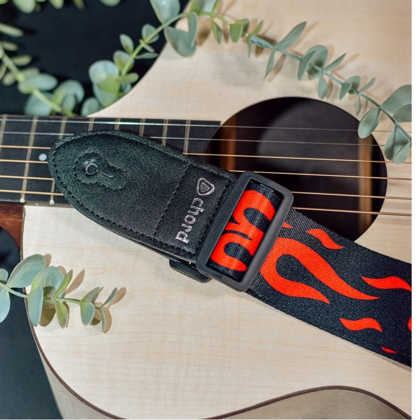 Chord Printed Design Webbing Guitar Strap - Red Flame STP-RFL1 3
