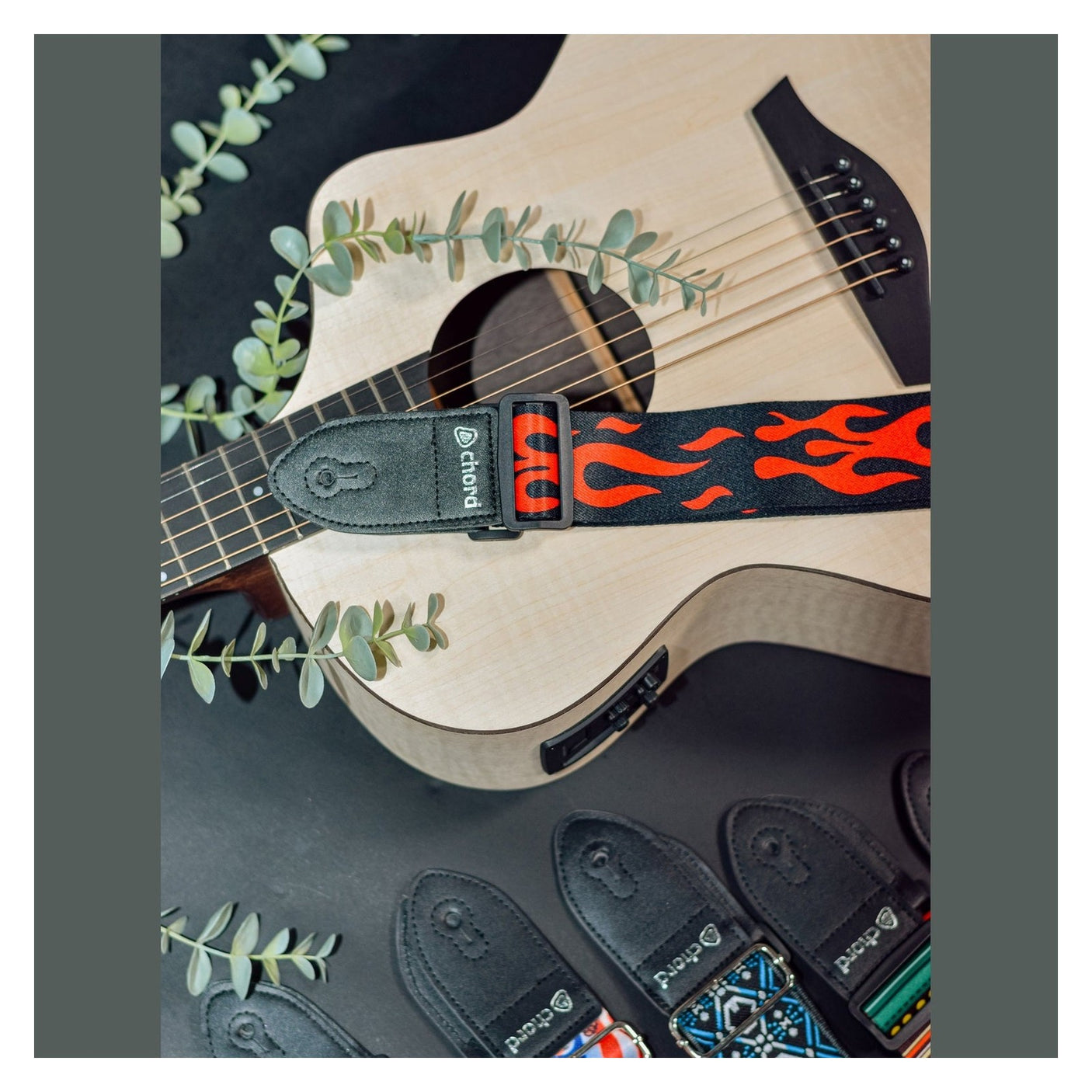 Chord Printed Design Webbing Guitar Strap - Red Flame STP-RFL1 4