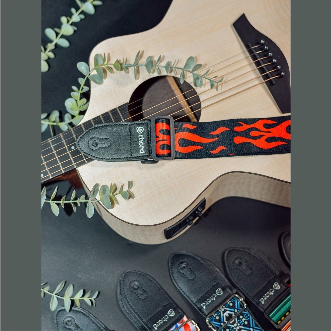 Chord Printed Design Webbing Guitar Strap - Red Flame STP-RFL1 4