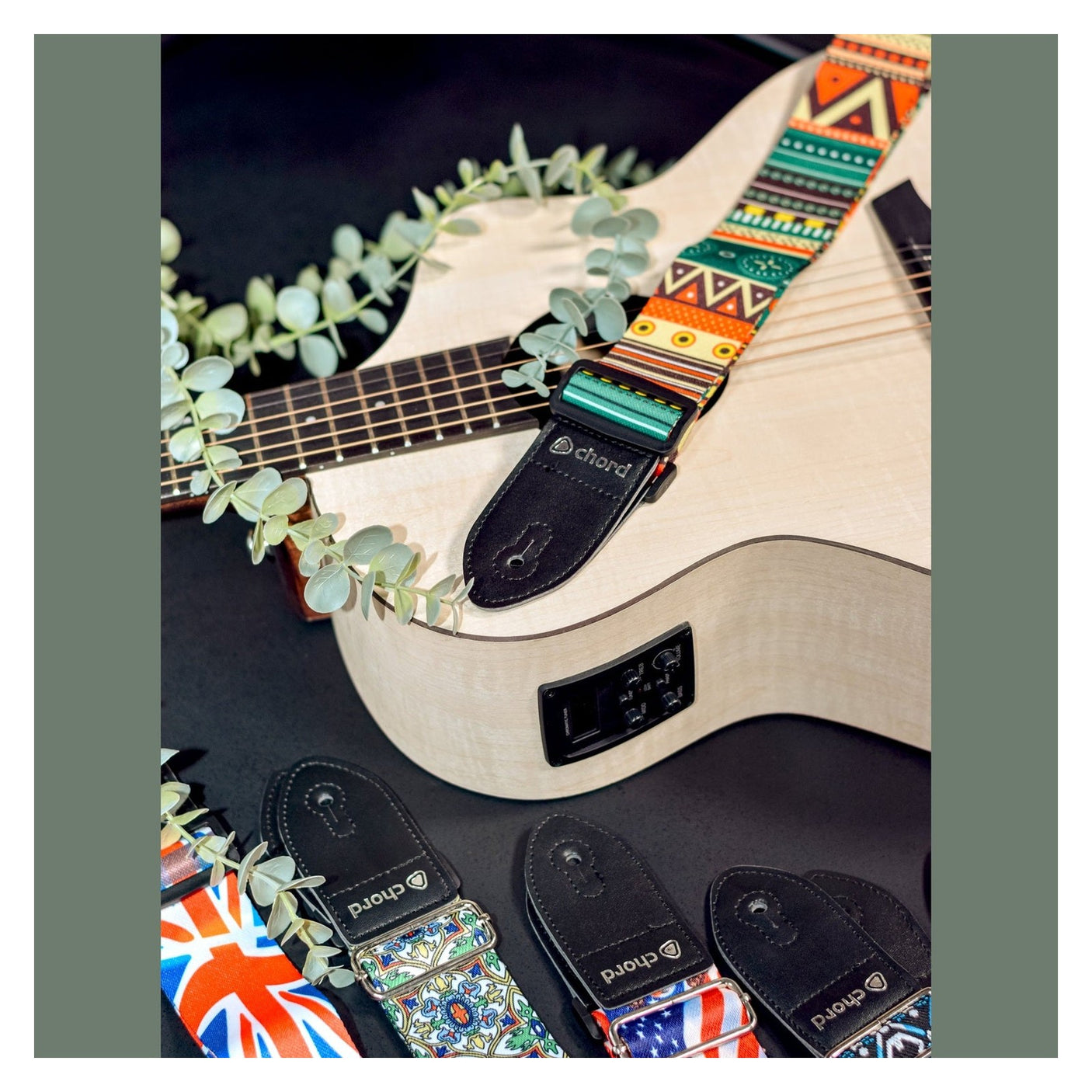 Chord Printed Design Webbing Guitar Strap - Aztec Design STP-AZT1 3