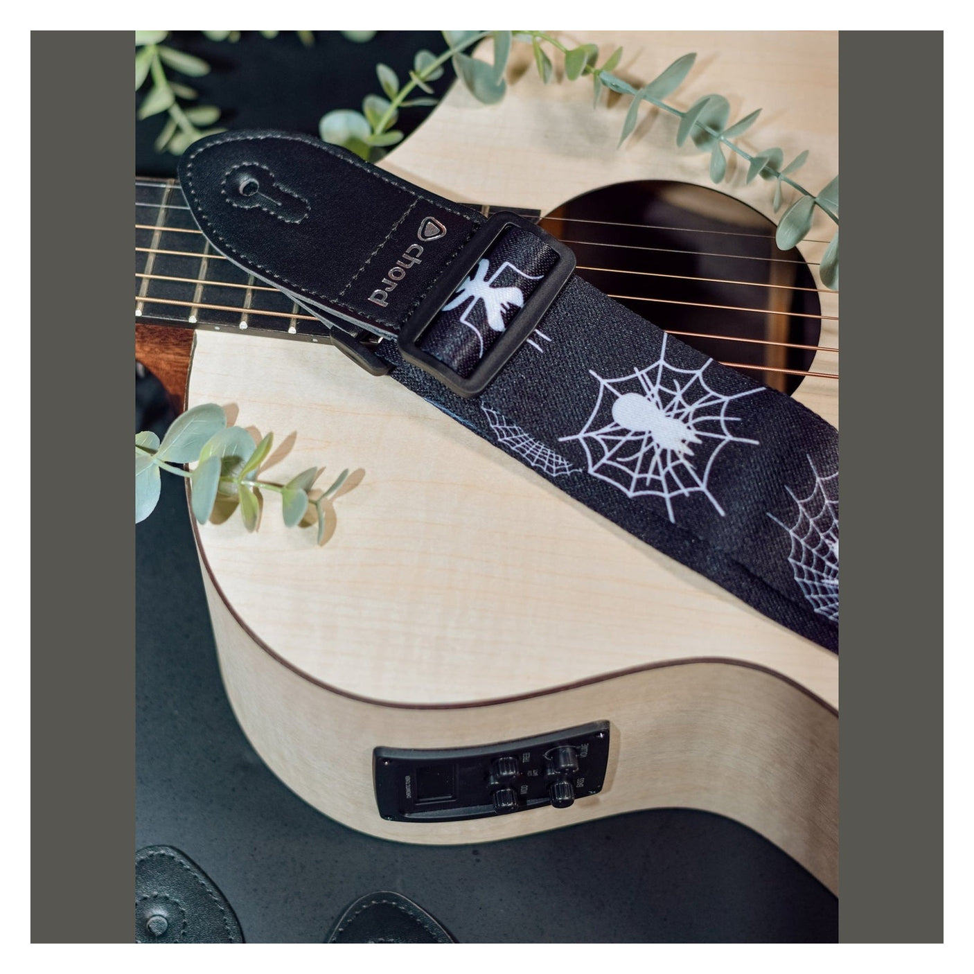 Chord Printed Design Webbing Guitar Strap - White Spider 2