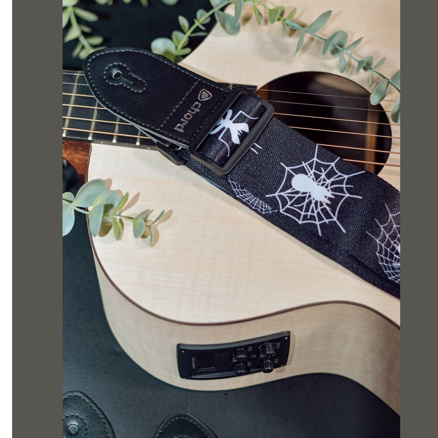 Chord Printed Design Webbing Guitar Strap - White Spider 2
