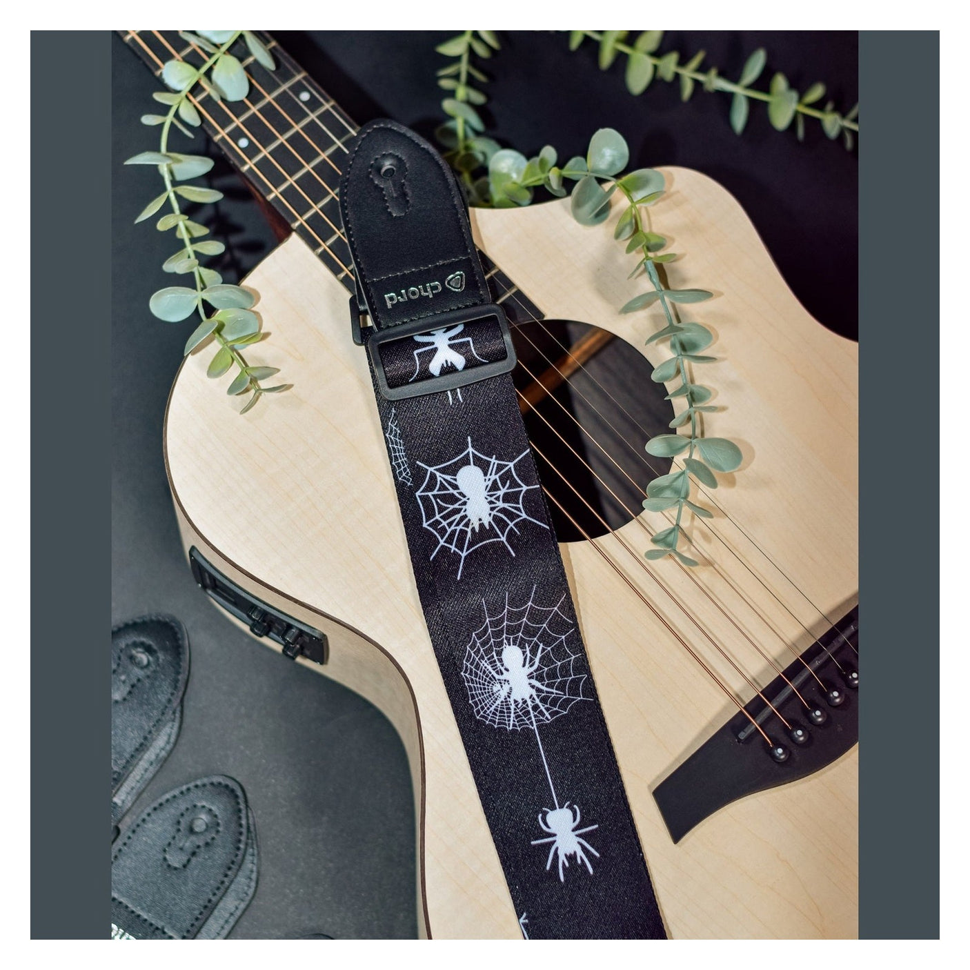 Chord Printed Design Webbing Guitar Strap - White Spider 3