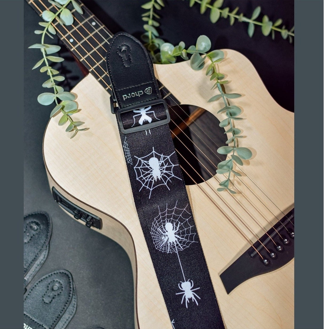 Chord Printed Design Webbing Guitar Strap - White Spider 3