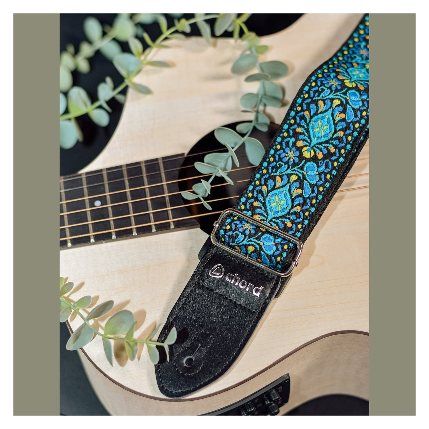 Chord Deluxe Embroidered Design Guitar Strap - Blue Floral STP-BFL2 2