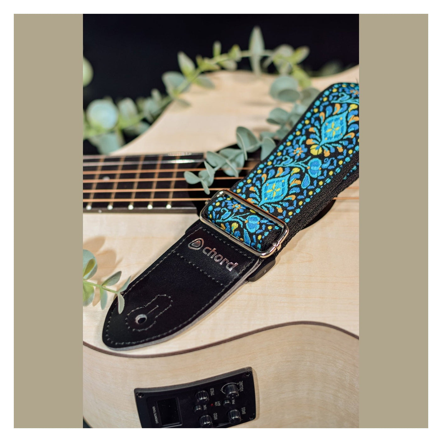 Chord Deluxe Embroidered Design Guitar Strap - Blue Floral STP-BFL2 4