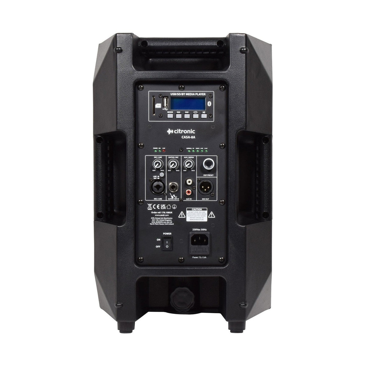 Citronic CASA-8A 8" Active PA Speaker With DSP, USB/SD & Bluetooth 3