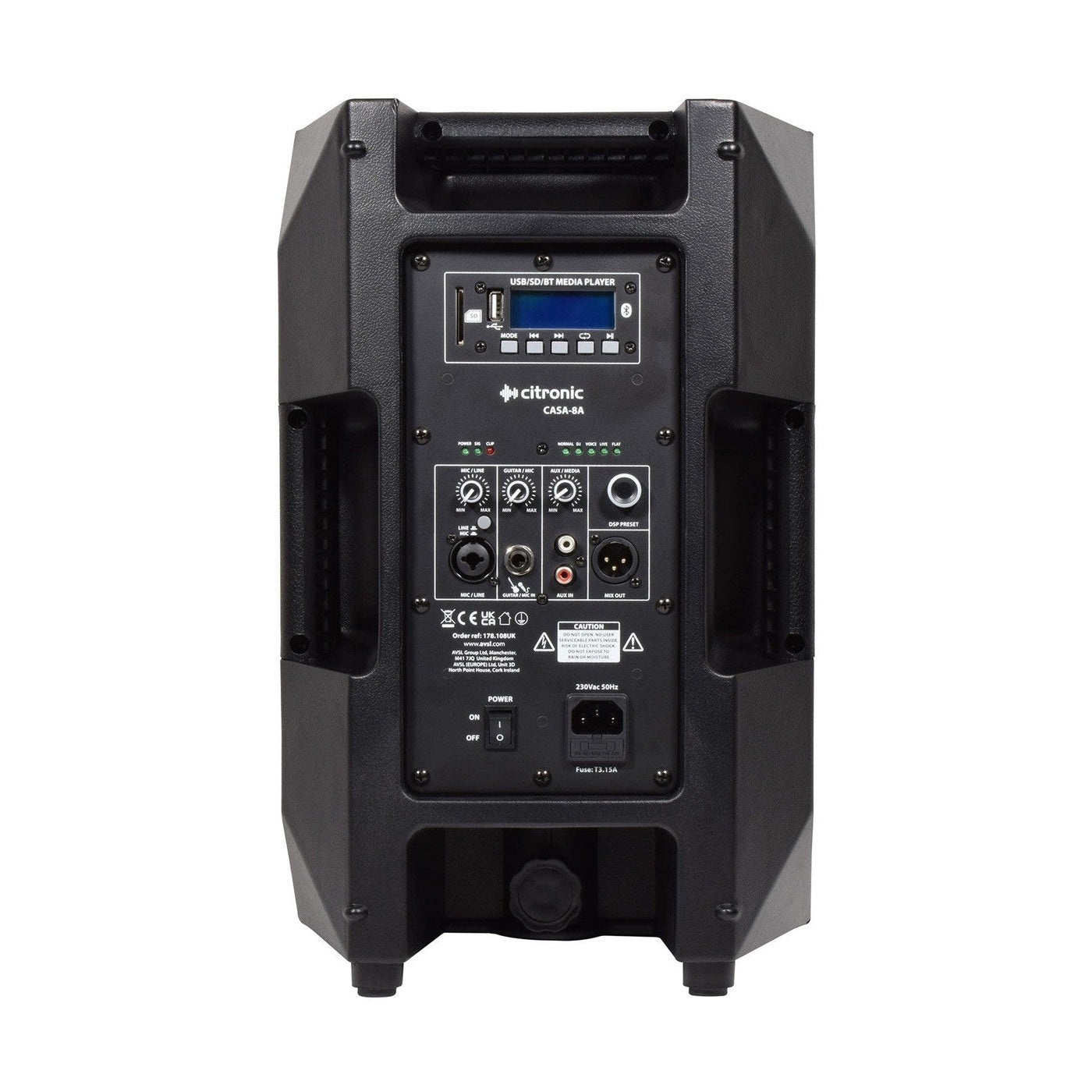 Citronic CASA-8A 8" Active PA Speaker With DSP, USB/SD & Bluetooth 3